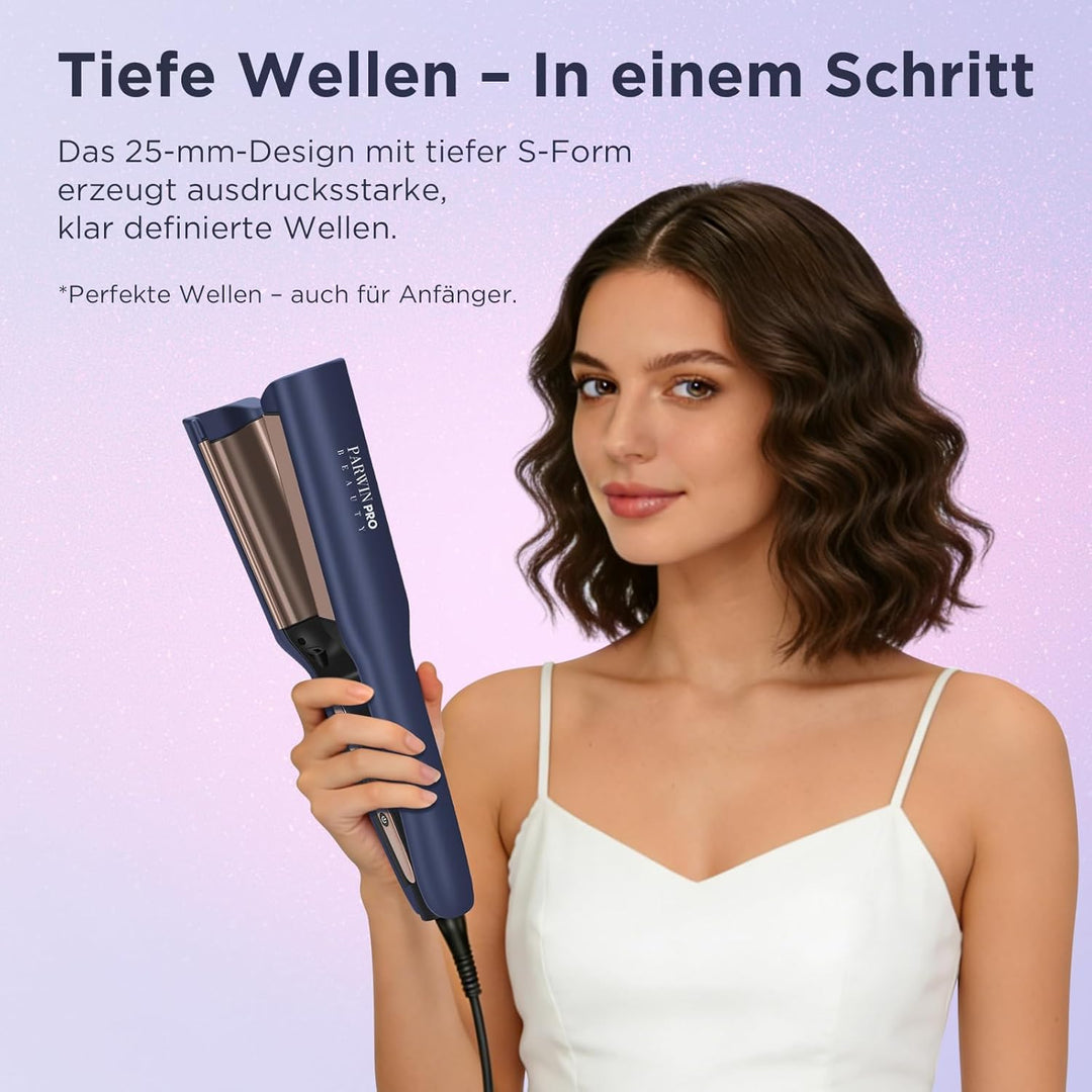 Meerjungfrauen Deep Waves Welleneisen 25 mm, PARWIN PRO BEAUTY Doppelzylinder Beach Waves Lockenstab