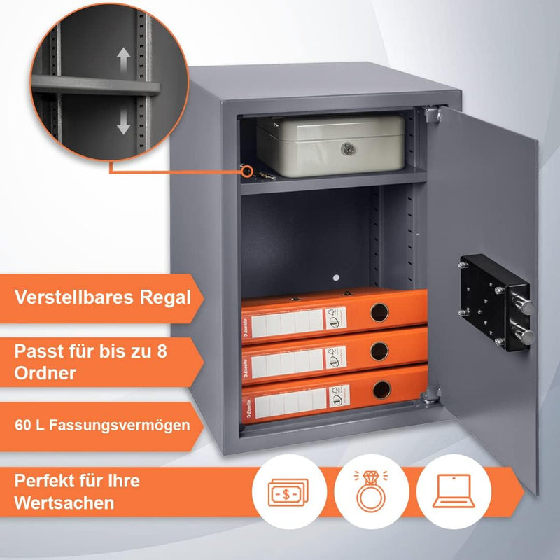 Brihard Business XL Tresor Safe mit Schlüssel-Schloss, 50x35x36cm (HxWxD), Titan Grau Business XL (5