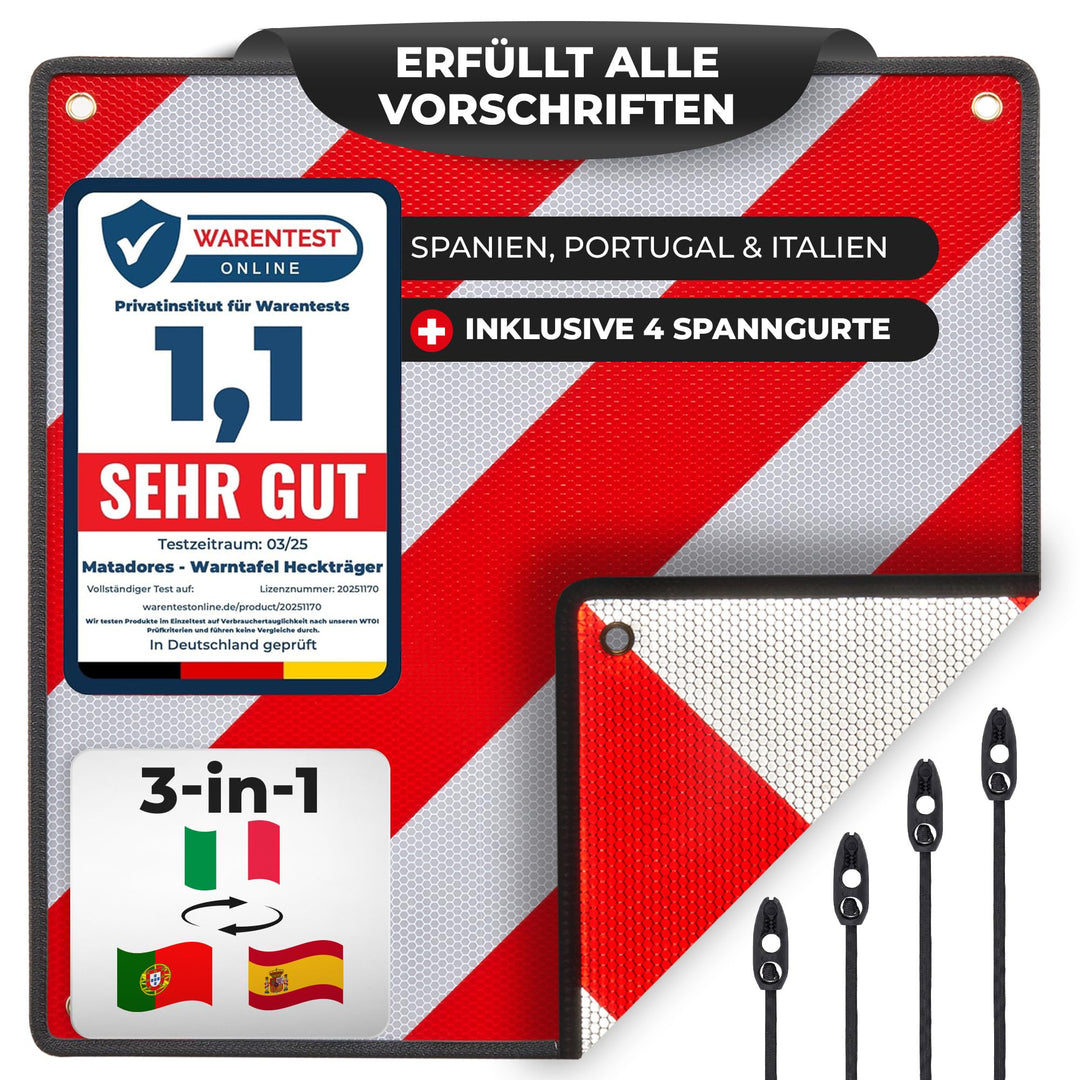 MATADORES Premium 2in1 Warntafel für Italien UND Spanien + Portugal inkl. transparente Tasche + Span