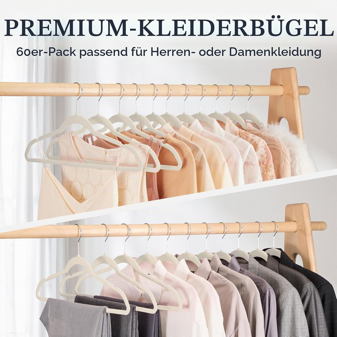 HOUSE DAY Kleiderbügel Samt 60 Stück, Kleiderbügel Platzsparend Filz Bügel | Rutschfester, Premium A