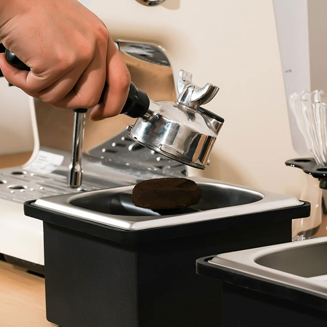 Abklopfbehälter, Edelstahl Espresso Klopfbox Kaffee Abschlagbehälter mit Abnehmbarer Gummi Ausklopfs