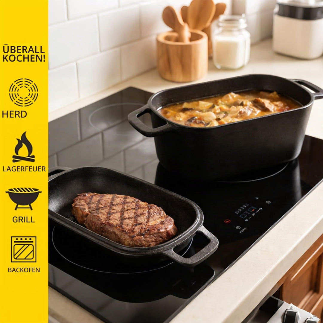 Gusseisen Brotbacktopf mit Deckel & Gärkorb – Dutch Oven für Sauerteigbrot – 4,6L Brotform mit Banne