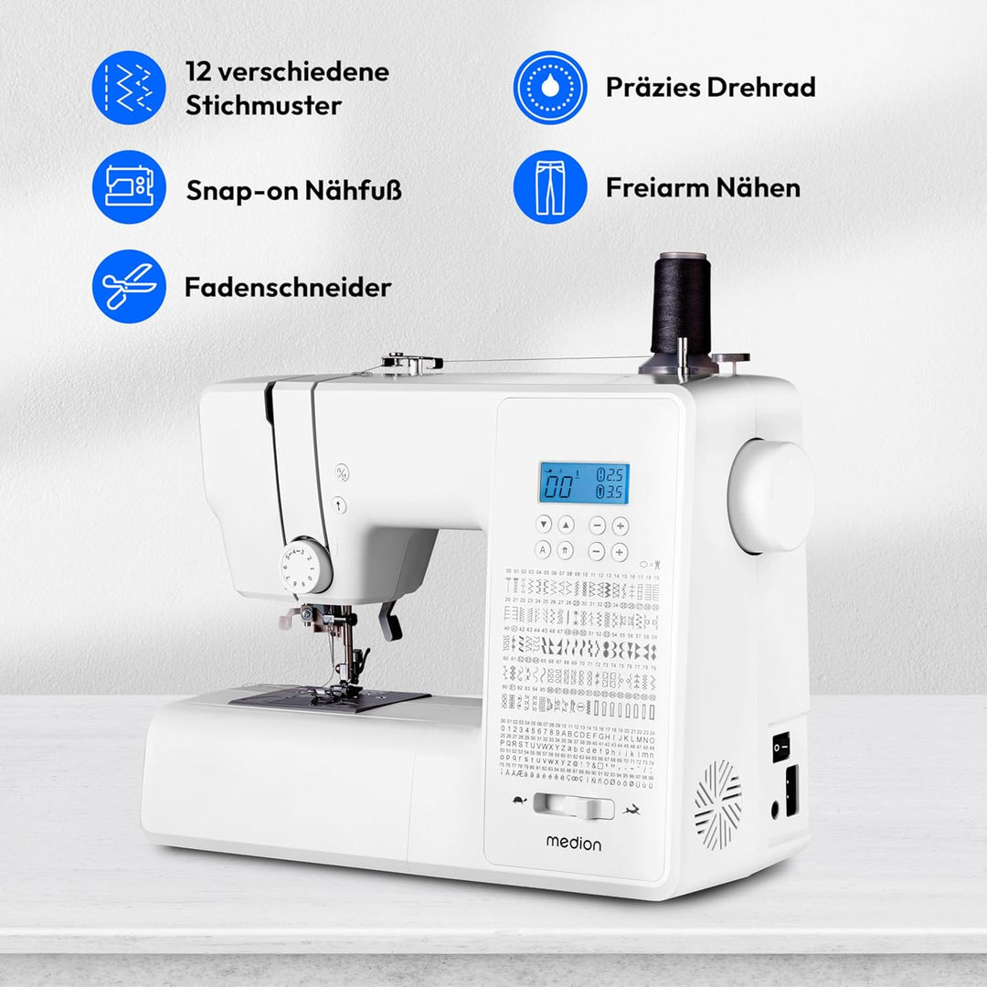 MEDION Digitale Nähmaschine SD36 (36 Watt, einstellbare Stichlänge und Stichbreite, 270 Stichmuster,