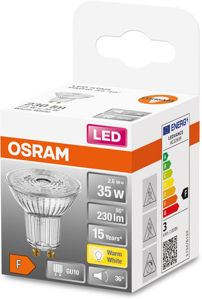 OSRAM Lamps LED Star PAR16, Sockel: GU10, Nicht Dimmbar, Warmweiss, Ersetzt eine herkömmliche 35 Wat