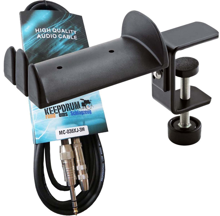 K&M 16090 Kopfhörerhalter + KEEPDRUM Kopfhörerverlängerungskabel 3m