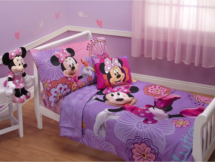 Disney 4 Piece Minnies Fluttery Friends Toddler Bedding Set, Lavender (Japan Import) Mehrfarbig, Meh