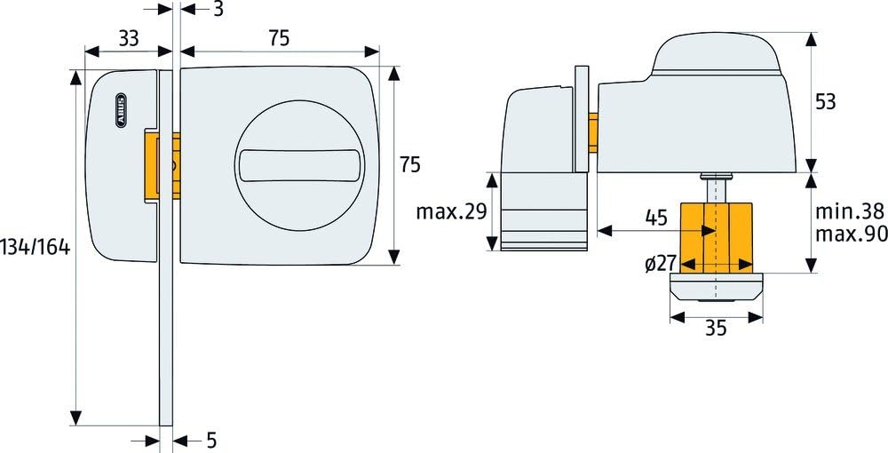 ABUS Tür-Zusatzschloss 7530 mit Sperrbügel für Türen mit schmalen Rahmenprofilen, weiss, 58925, Weis