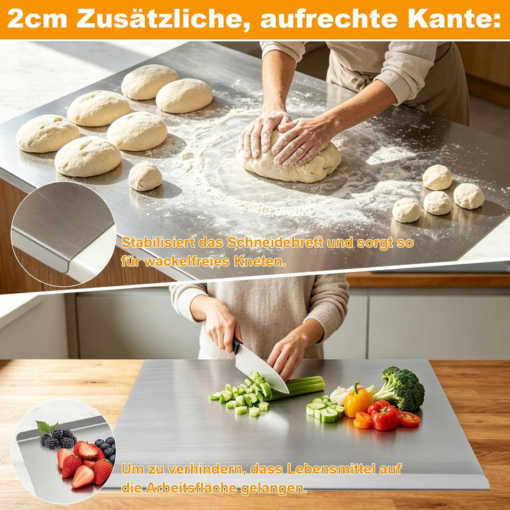 Edelstahl Schneidebrett mit Kante 40x 50cm, Edelstahl Arbeitsplatte Gross, Metall Schneidebrett Teig