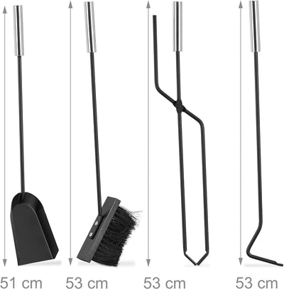 Relaxdays Kaminbesteck im Eimer, 5-tlg Kamingarnitur, Schaufel, Besen, Schürhaken, Zange u. Behälter