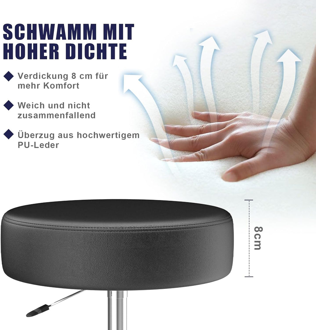 Hocker höhenverstellbar 49cm-63cm,Rollhocker mit fussstützezur Entspannung des Körpers,kompakt,beque