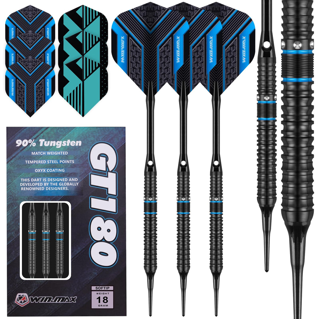 WIN.MAX Dartpfeile 90% Tungsten 3 Stück 90% Wolfram 16-18 Gramm Dart professionelle Soft-Dartpfeile