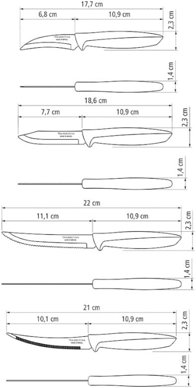 Tramontina PLENUS Messerset, Küchenmesserset, Edelstahl (Küchenmesserset 8-teilig), Bunt, Küchenmess