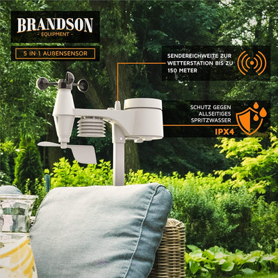 Brandson - Wlan Wetterstation mit 5 in 1 Aussensensor – LCD Farbdispay - Wetterdaten per App WiFi Sm