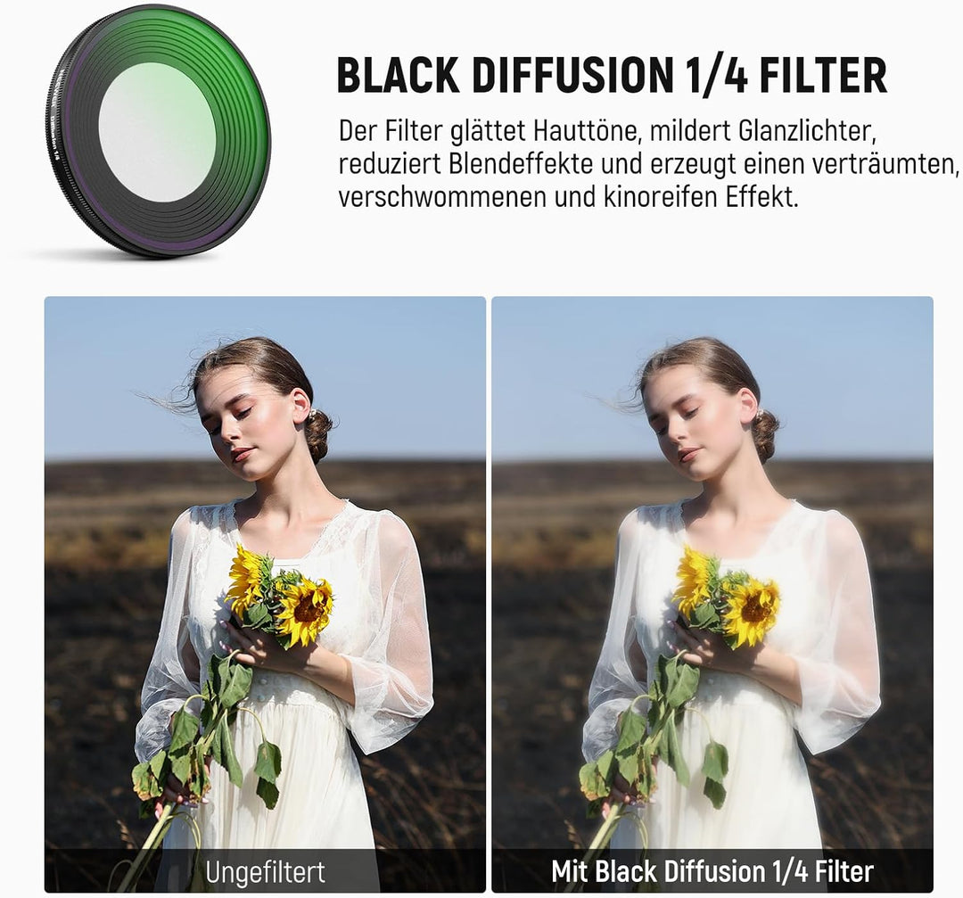 NEEWER Black Diffusion 1/4 Filter Kompatibel mit DJI Osmo Nano, aufschraubbarer Action Cam Objektiv