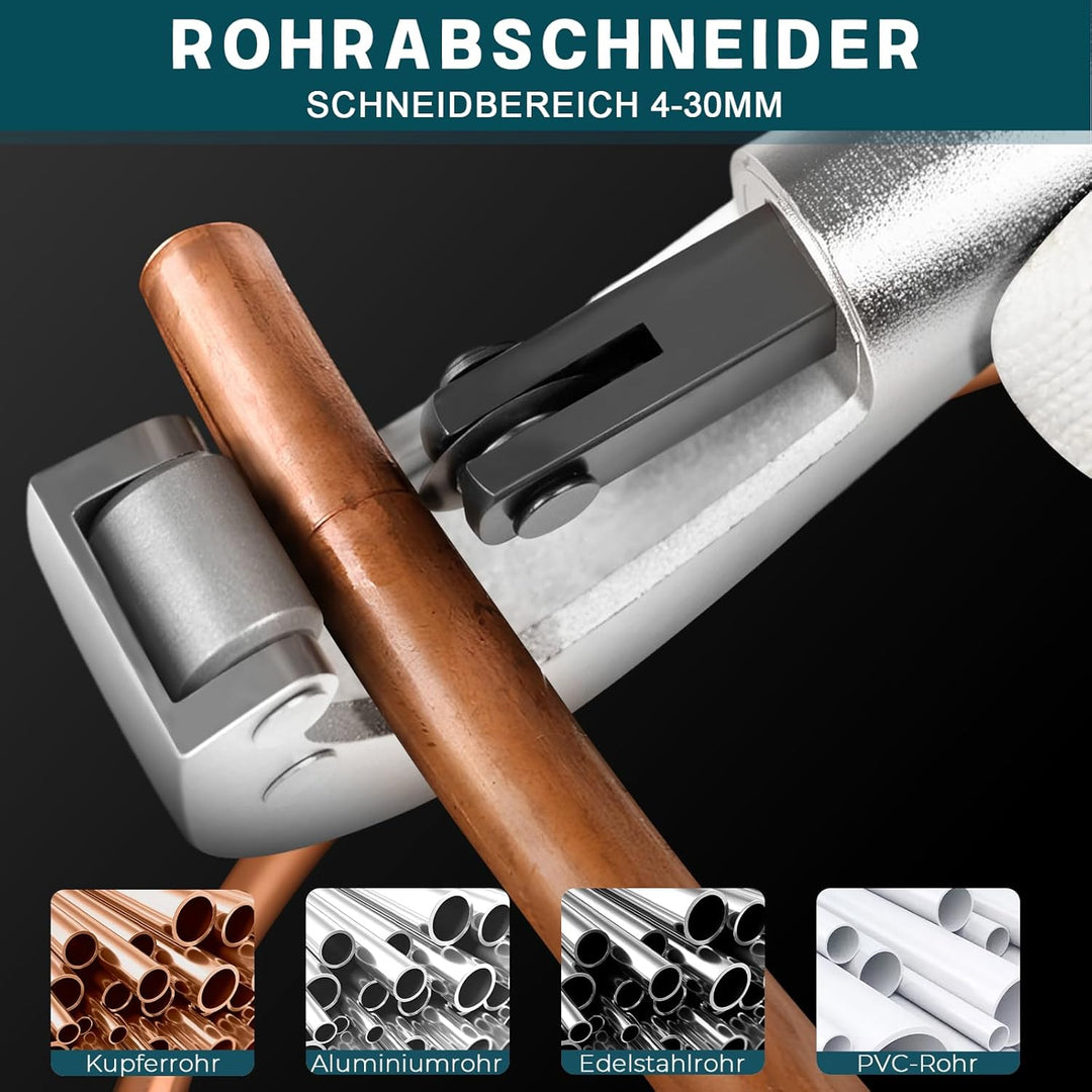 Profi Presszange Kupferrohr CR V-Kontur und TH-Kontur mit Rohrabschneider, Handpresszange Kupferrohr