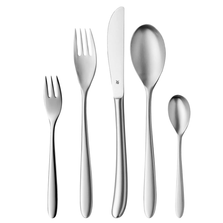 WMF Silk Edelstahl Besteck Set 6 Personen, Essbesteck Set 30 teilig, Monobloc-Messer, Cromargan Edel