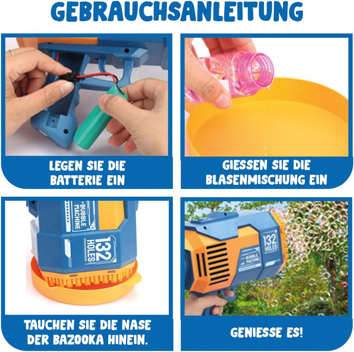 Bazooka Bubble® Blau | Seifenblasenmaschine | Automatisches Rocket-Spielzeug mit 69 Löchern | Outdoo
