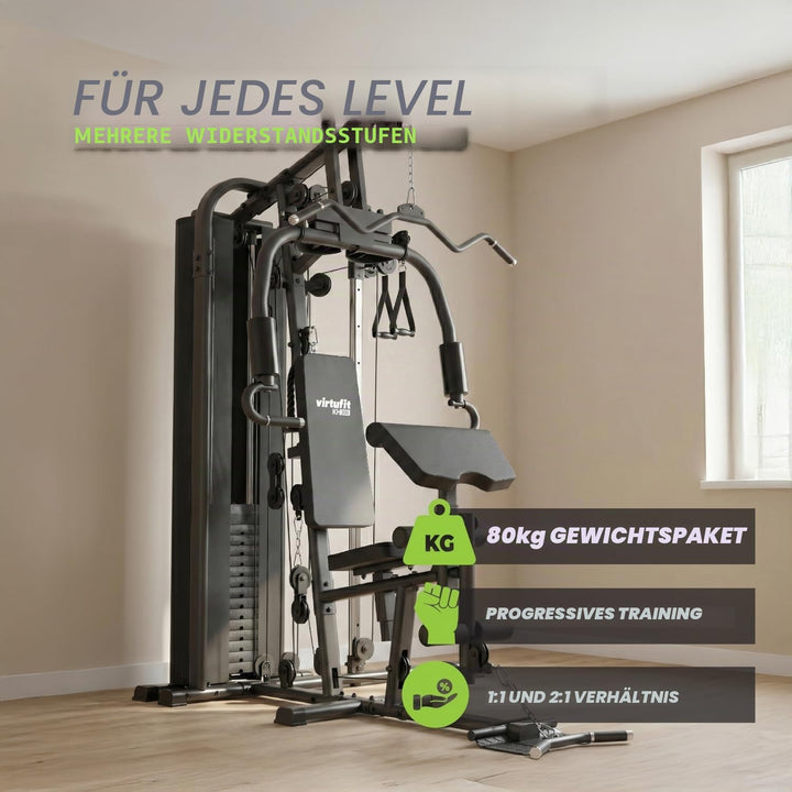 VirtuFit KH200 Homegym Kraftstation – Multifunktionales Fitness‑Kraftgerät mit 80 kg Gewichtsstapel,
