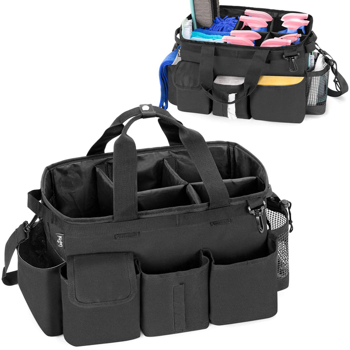 LoDrid Large Cleaning Caddy Bag with Detachable Divider, Wearable Cleaning Caddy Organizer with Hand