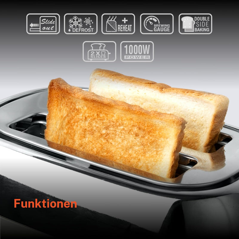 Muse Edelstahl-toaster im grauen retro Design, analoge Anzeige, beleuchtete Tasten, 6 Bräunungsstufe