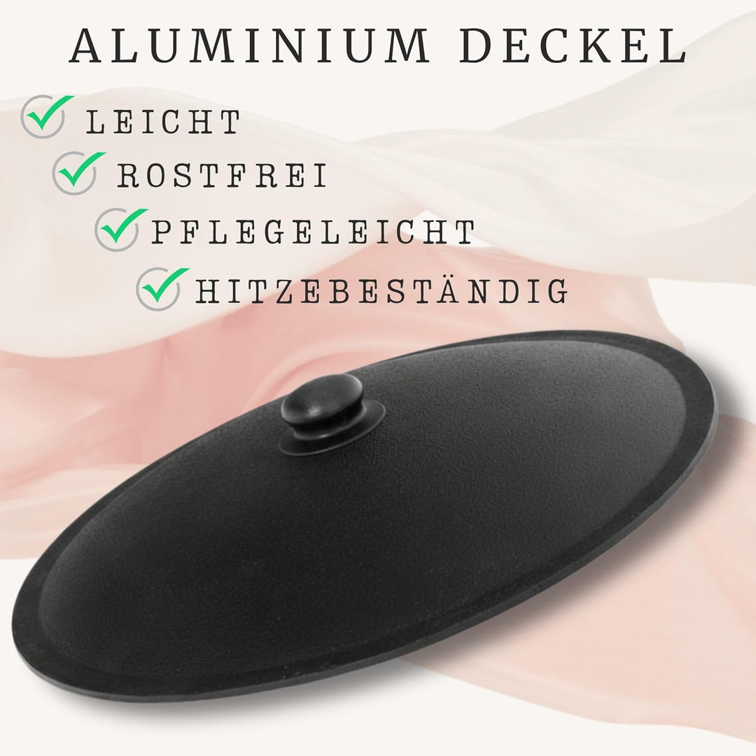 Namangan Original Usbekischer Kasan 22 L aus Gusseisen mit Aluminium-Deckel – Schwenktopf Dutch Oven