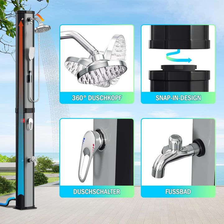 Solardusche 60L Solar Gartendusche warmes Wasser Bis Zu 60°C ohne Stromanschluss Pooldusche Camping
