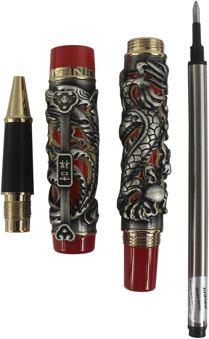 Sammler Luxus Geschnitzten Drachen Und Phoenix Rollerball - Antikes Silber & Rot, Antikes Silber & R