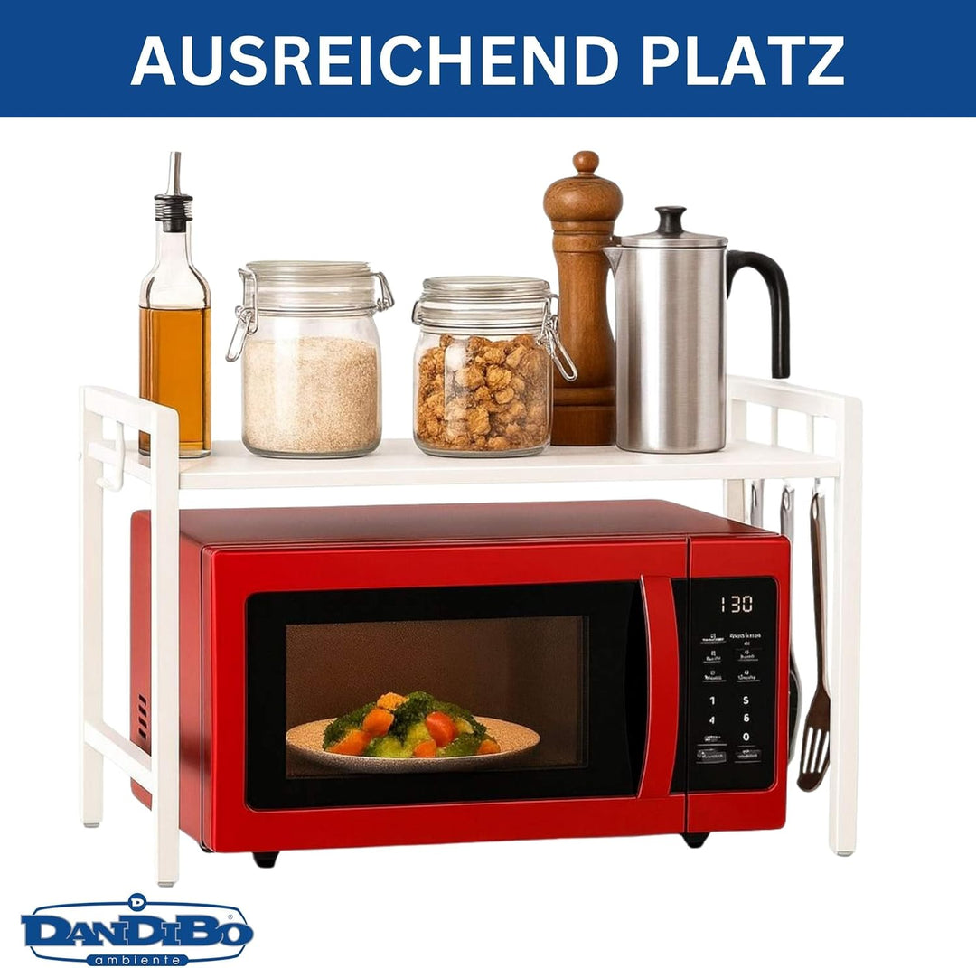 DanDiBo Verstellbares Küchenregal Weiss für Arbeitsplatte Stehend 2 Stufig 40-64 cm Regal Küche 9668