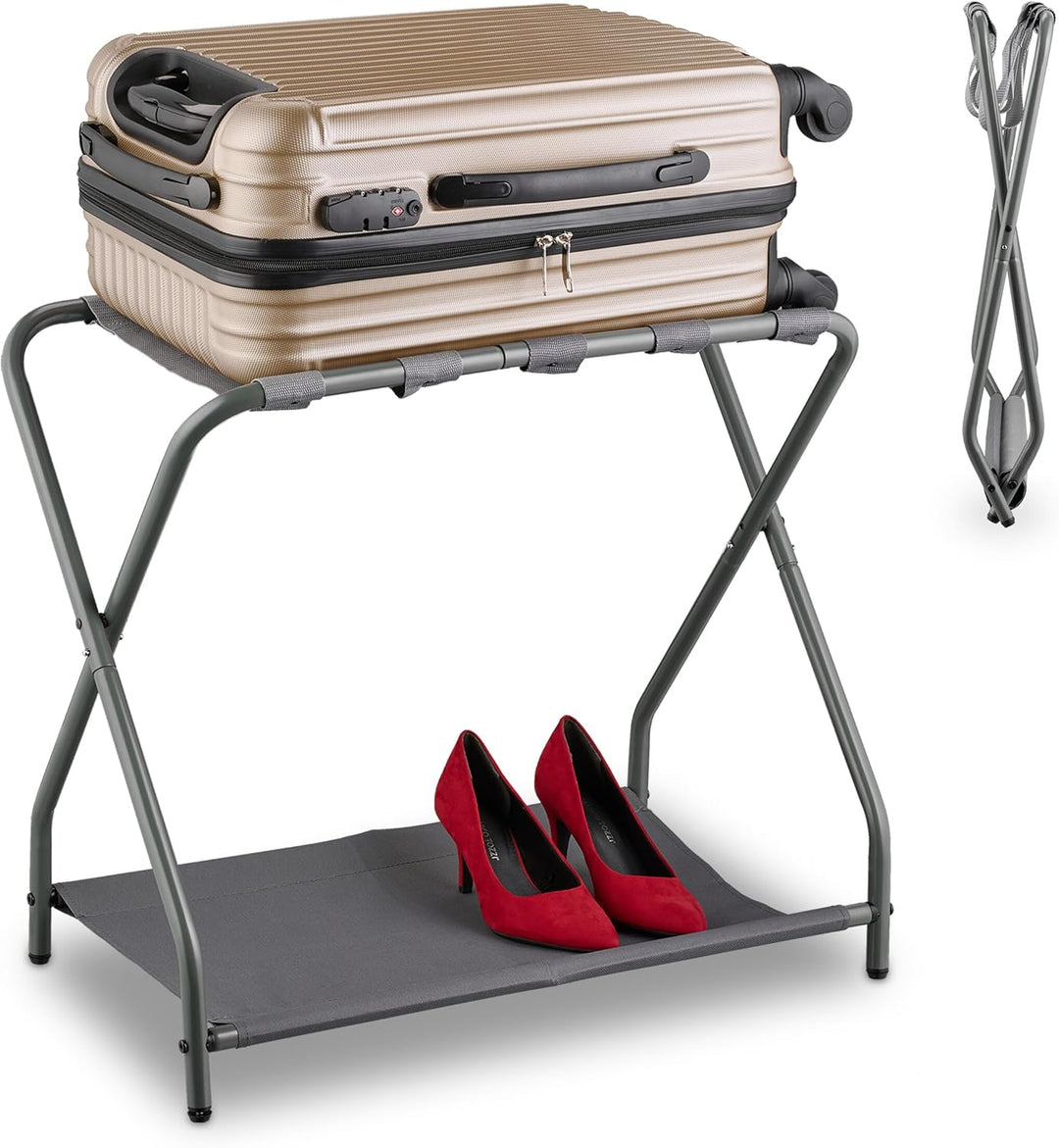 Relaxdays Kofferständer, klappbar, Gepäckständer mit Ablage, HxBxT: 58 x 66 x 38 cm, Kofferablage, H