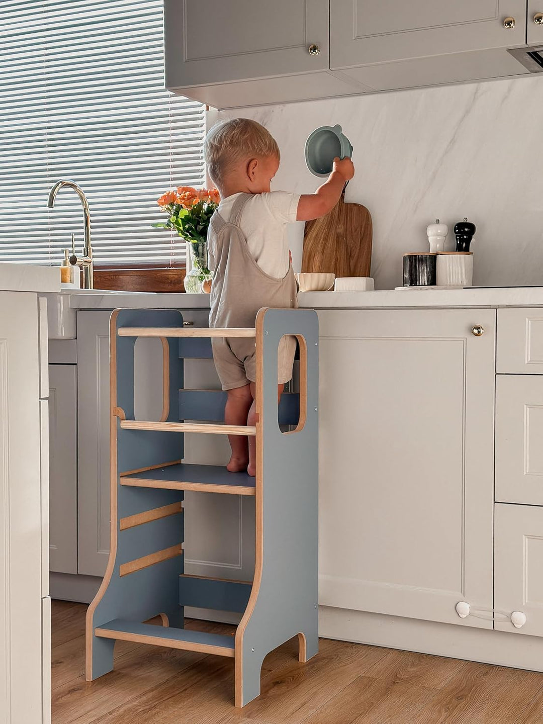 Kindersicherer Lernturm | Verstellbarer Montessori-Küchenhelfer blau | Montessori Küchenhelfer | Ler