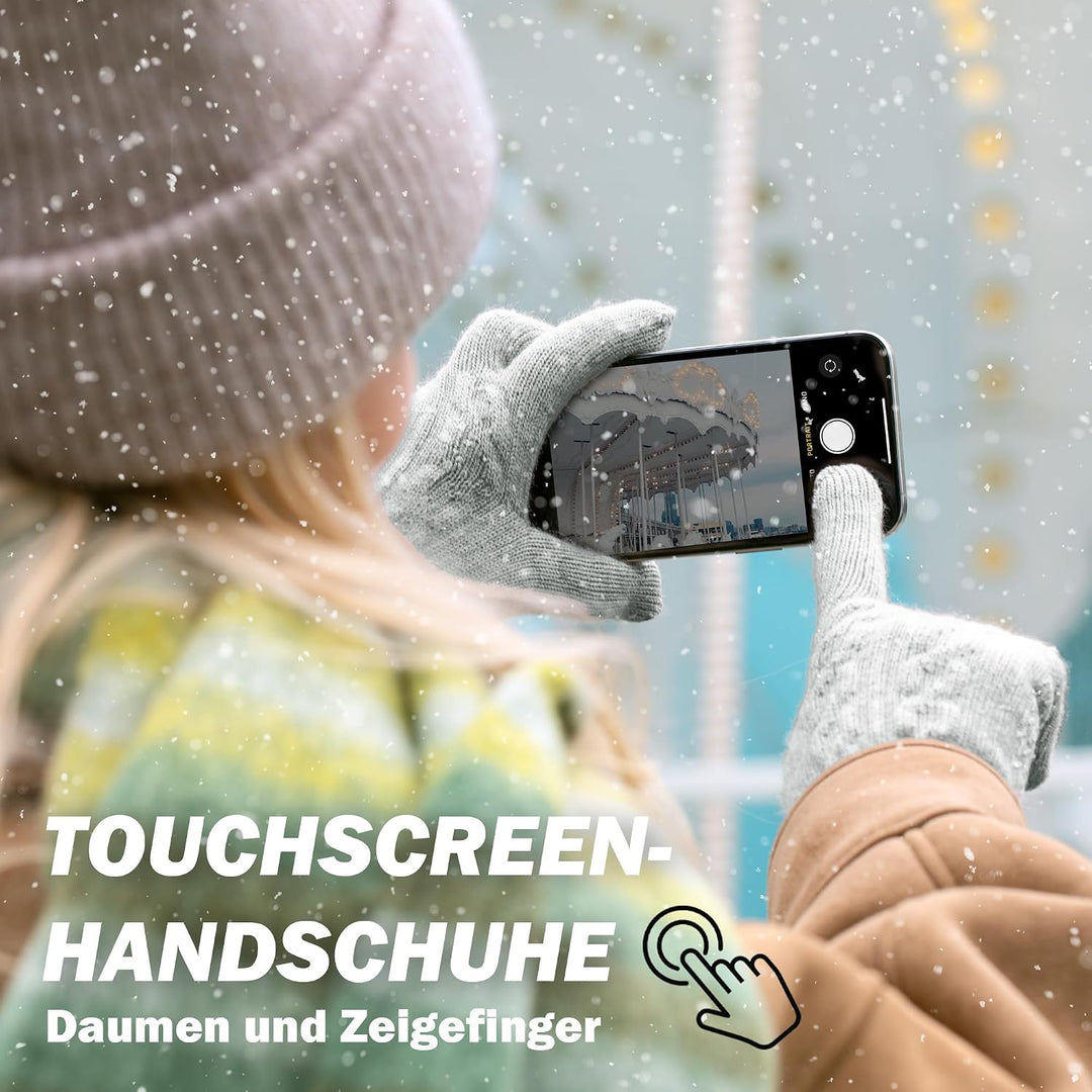 Alpaka Handschuhe Damen Fleece Doppelfutter &amp; Touchscreen - Thermo Winterhandschuhe mit Anti-Rutsch