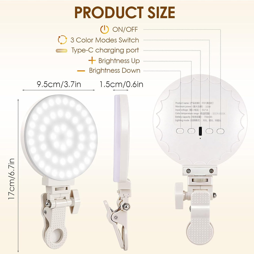GlobalCrown Selfie Licht Handy,handylicht mit 100 LED,wiederaufladbare Beleuchtung zum Aufstecken,3