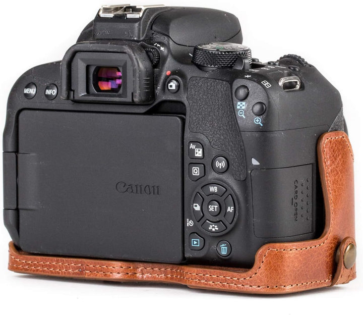 MegaGear Ever Ready Echtleder Kameratasche mit Trageriemen kompatibel mit Canon EOS 850D, 800D, 77D,