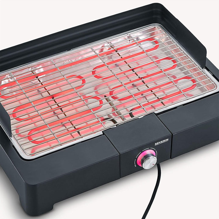 SEVERIN Tischgrill mit Edelstahl-Grillrost für drinnen und draussen, Elektrogrill mit schnellem Gril