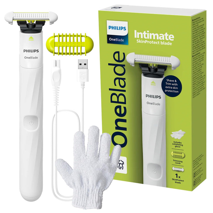 Philips OneBlade Intimrasierer mit Hautschutzklinge, wasserdicht, wiederaufladbar, Weiss