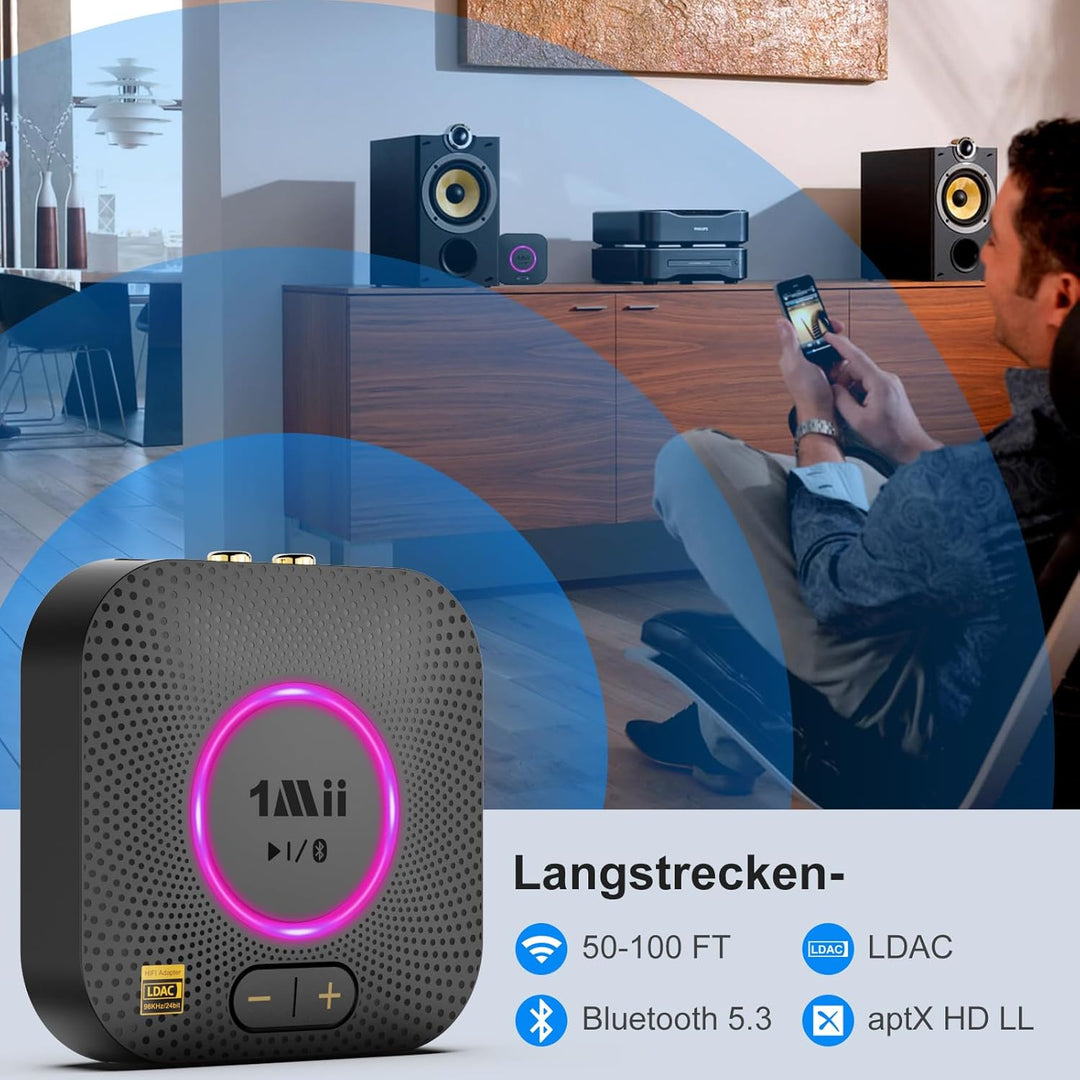 1Mii B06S+ Bluetooth 5.2 Empfänger, HiFi Wireless Audio Adapter mit LDAC, Lautstärkeregelung, aptX H