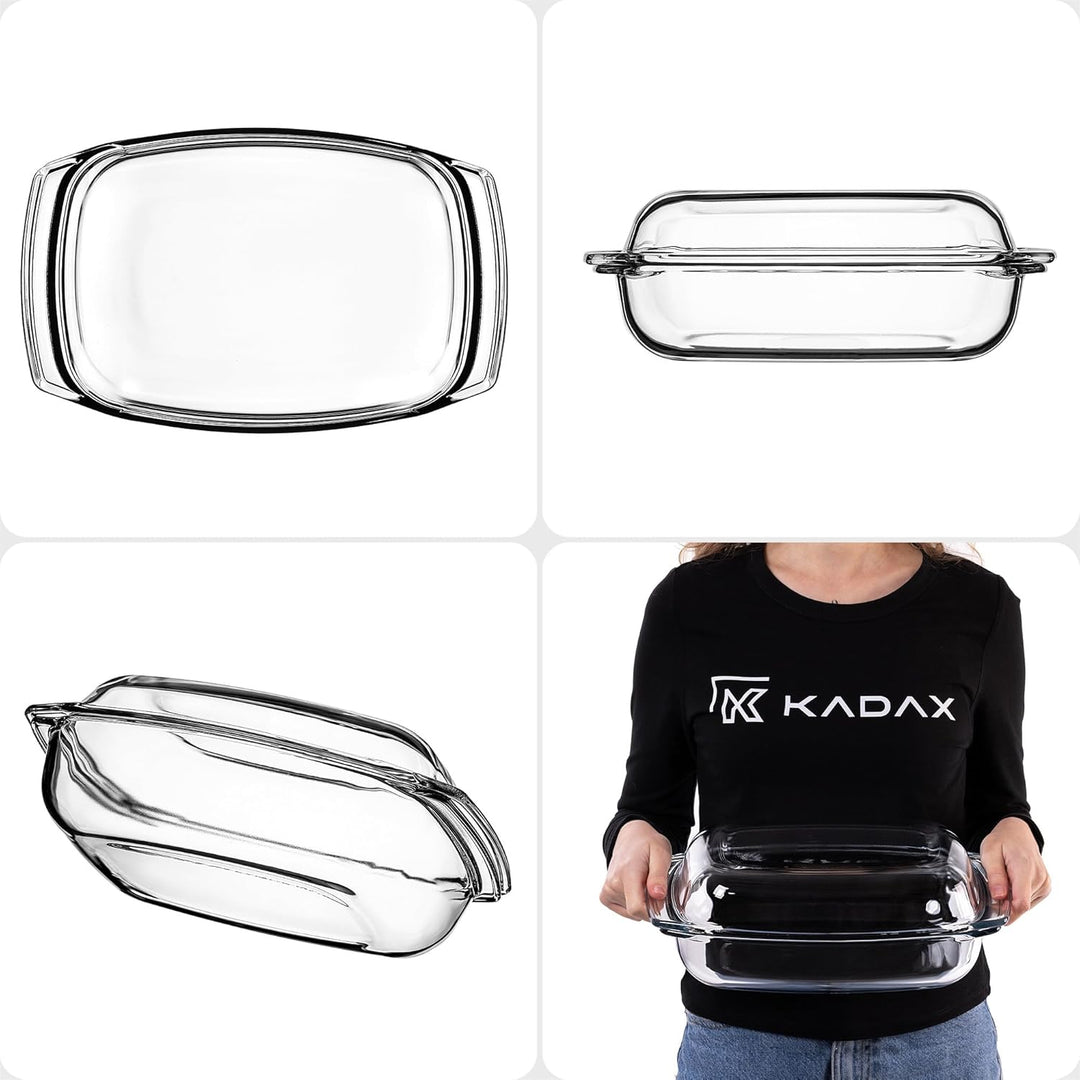 KADAX Auflaufform 5L aus hitzebeständigem Glas mit Deckel & Griffen – rechteckiges, feuerfestes Gefä