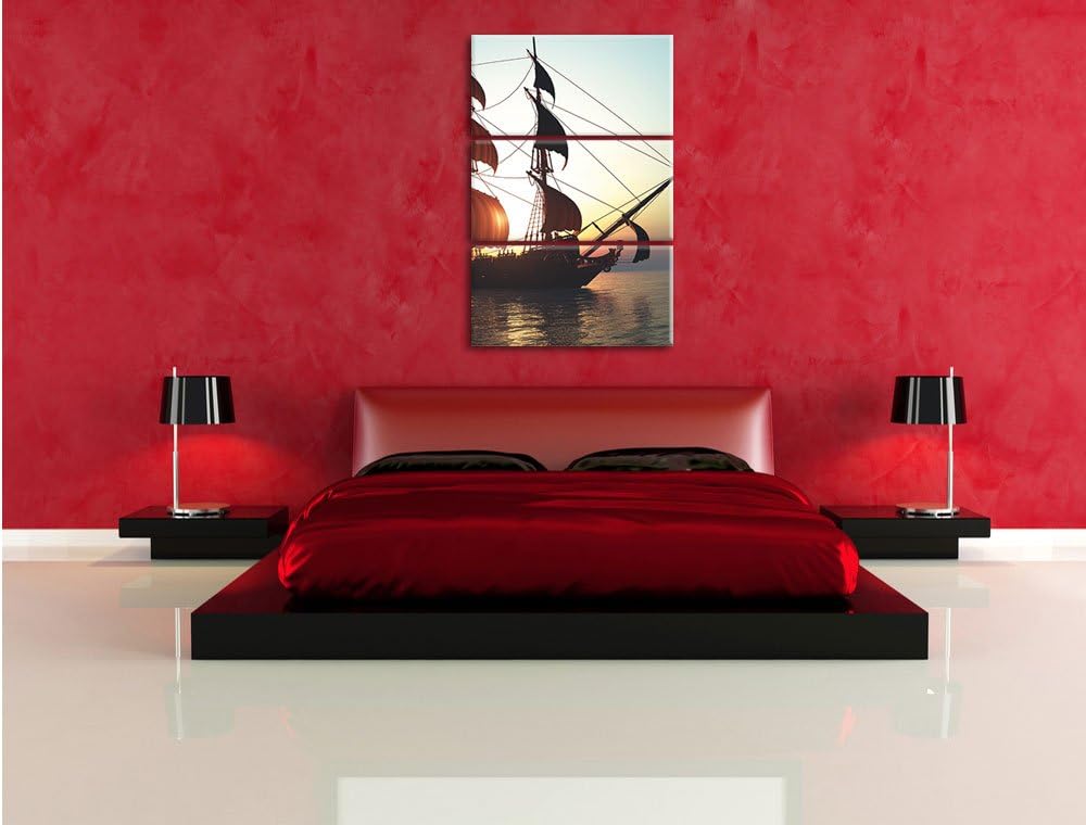 Pixxprint Altes Segelschiff 3Teiler 120x80 cm Leinwandbild Wandbild Kunstdruck