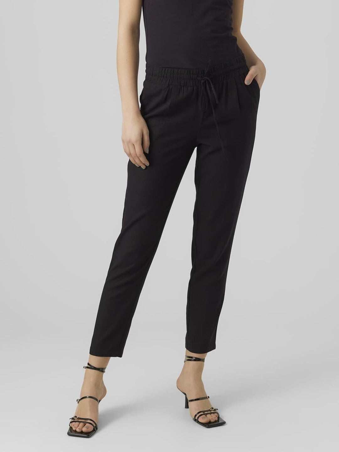 VERO MODA Damen Legere Leinen Stoffhose Casual Schlupfhose Lockere Ankle Pants XS Schwarz, XS Schwar