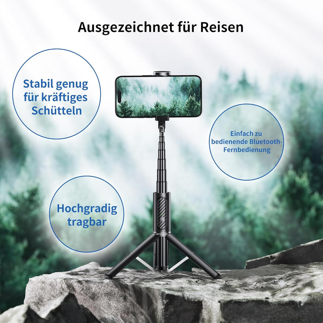 ATUMTEK Bluetooth Selfie-Stick Stativ, 3 in 1 Aluminium Selfie Stange, 360° Drehbar, mit Kabelloser