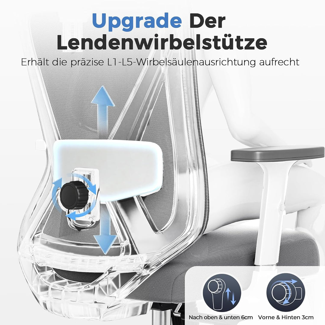 GTPLAYER Bürostuhl Ergonomisch [TESTSIEGER], Schreibtischstuhl mit 3D-Lendenwirbelstütze, Verstellba