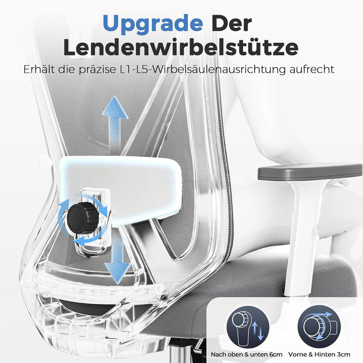 GTPLAYER Bürostuhl Ergonomisch [TESTSIEGER], Schreibtischstuhl mit 3D-Lendenwirbelstütze, Verstellba