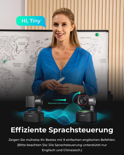 OBSBOT Tiny 2 - PTZ 4K Webcam mit KI-Tracking, Sprachsteuerung, Gestensteuerung, Autofokus, USB3.0,