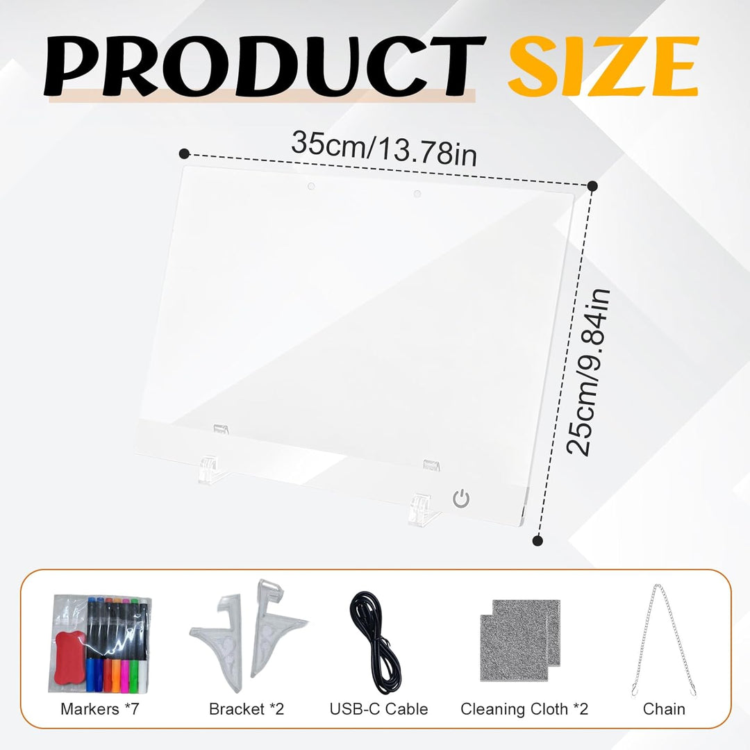 LED Notiztafel mit Farben,Wiederaufladbares Zeichenbrett 35x25cm mit 10 Lichtmoden,Aufhängbar Leucht