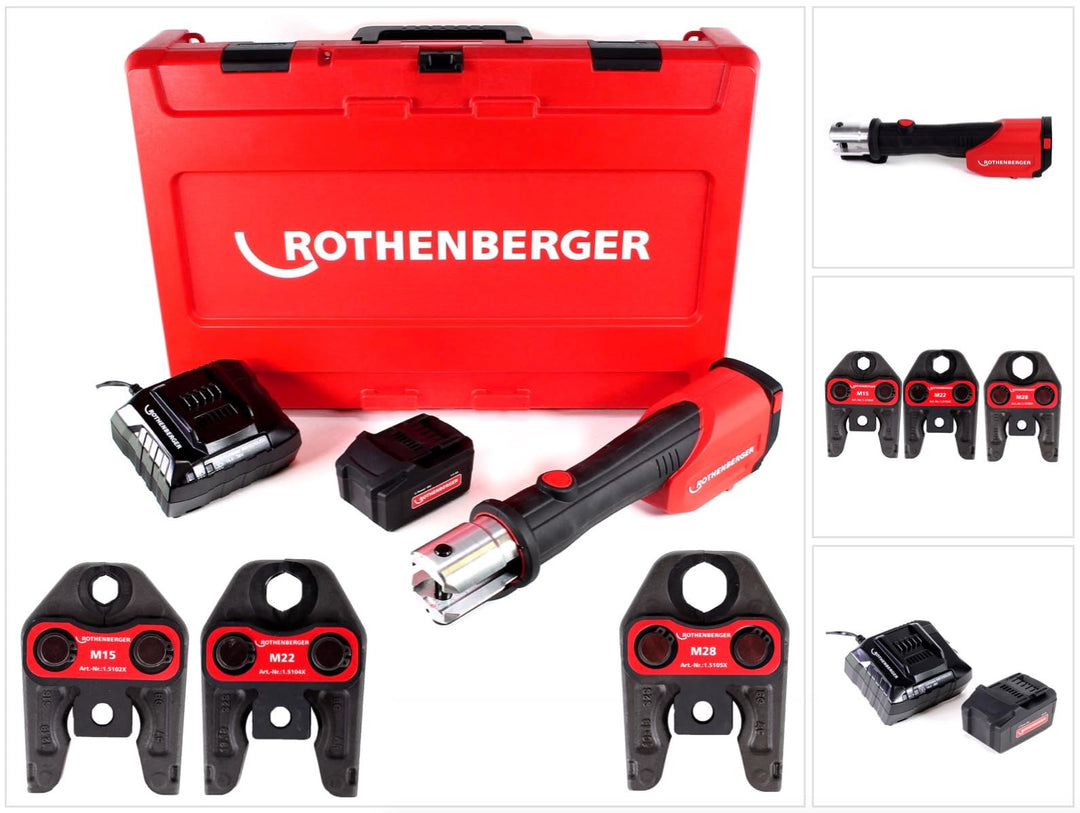 ROTHENBERGER 1000001927 ROMAX 4000 Set Pressmaschine Standard, EU, 4Ah Akku Kapazität, M Pressbacken