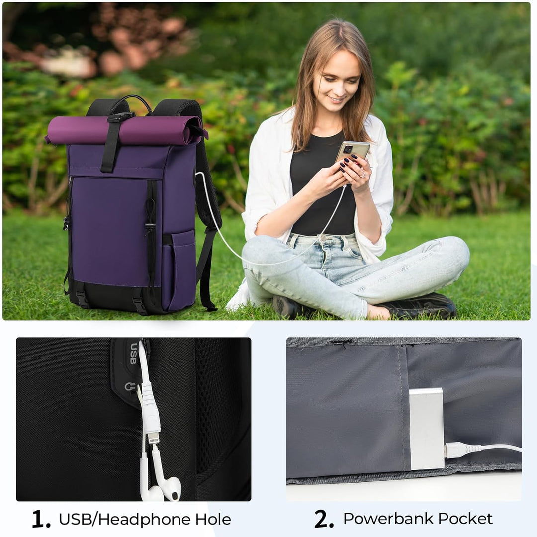 RAINSMORE Rolltop Rucksack Damen Herren, Rucksack Wasserdicht, Laptop Rucksack 17 Zoll Gross Reiseru