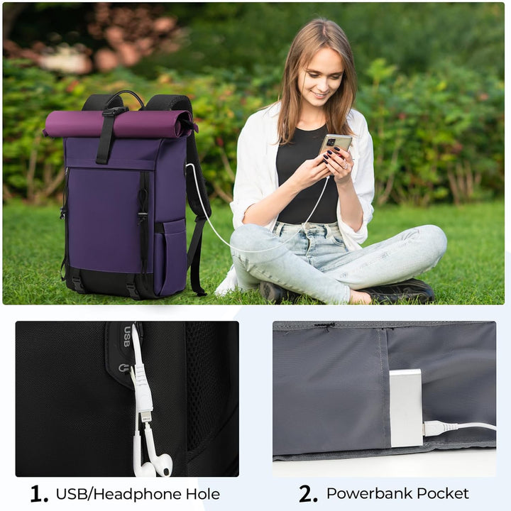 RAINSMORE Rolltop Rucksack Damen Herren, Rucksack Wasserdicht, Laptop Rucksack 17 Zoll Gross Reiseru