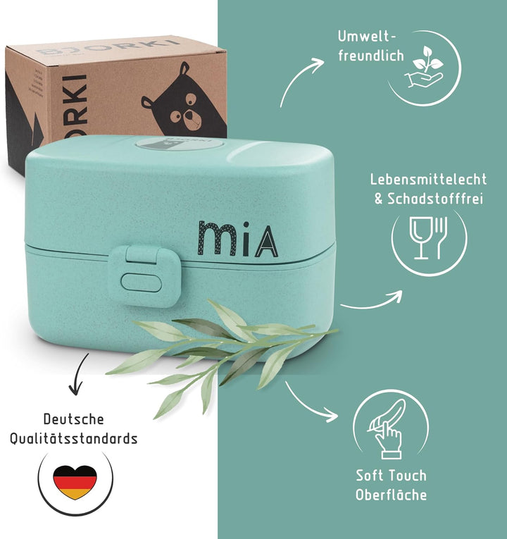 BJORKI® Bento Box für Kinder inkl. Bonus Namensticker - Auslaufsichere Lunchbox mit Fächern - Nachha