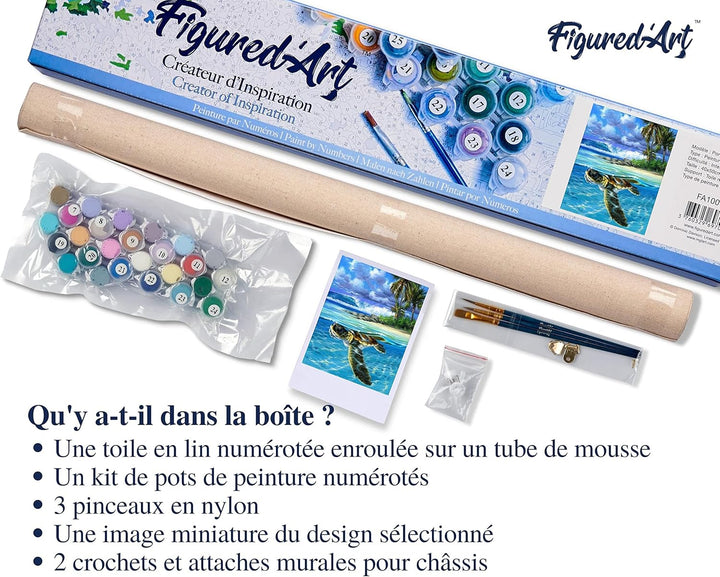 Figured'Art Malen Nach Zahlen Erwachsene Entspannte Schildkröte - Paint by Numbers Basteln DIY Baste