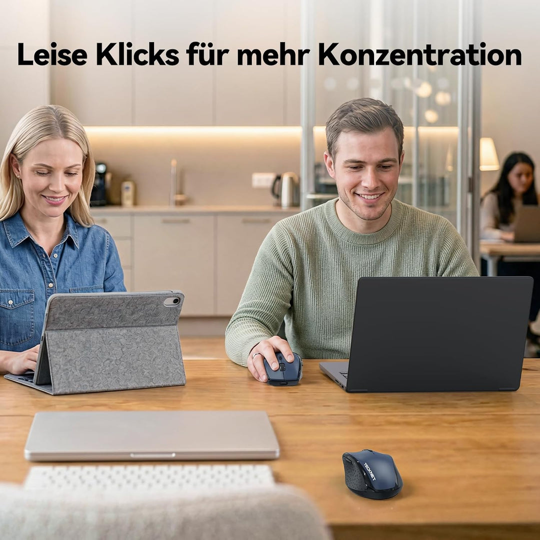 TECKNET Bluetooth-Maus, wiederaufladbare kabellose Maus für Laptop (Tri-Modus: BT 5.0/3.0 + 2.4G), 6